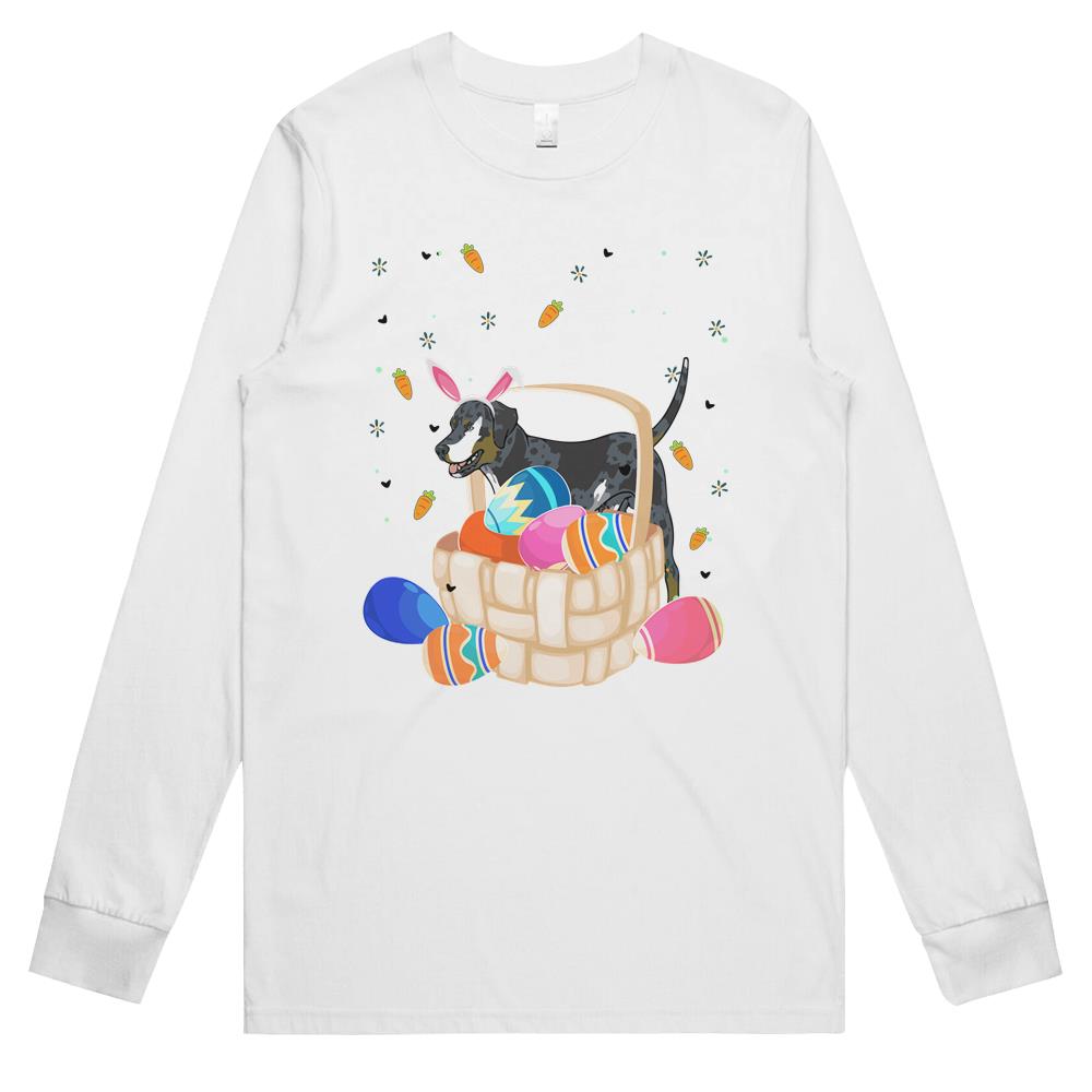 Catahoula Leopard Dog In Easter Egg Basket Happy Easter Sunday 2021 Festive Party Long Sleeve T Shirts