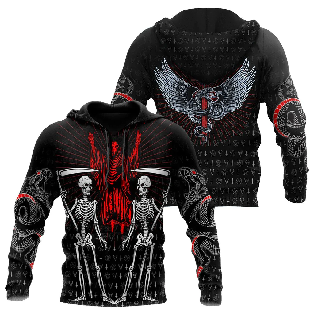 Skull Satanic Hoodie, Skeleton Hoodie, 3D Hoodie For Skull Lover