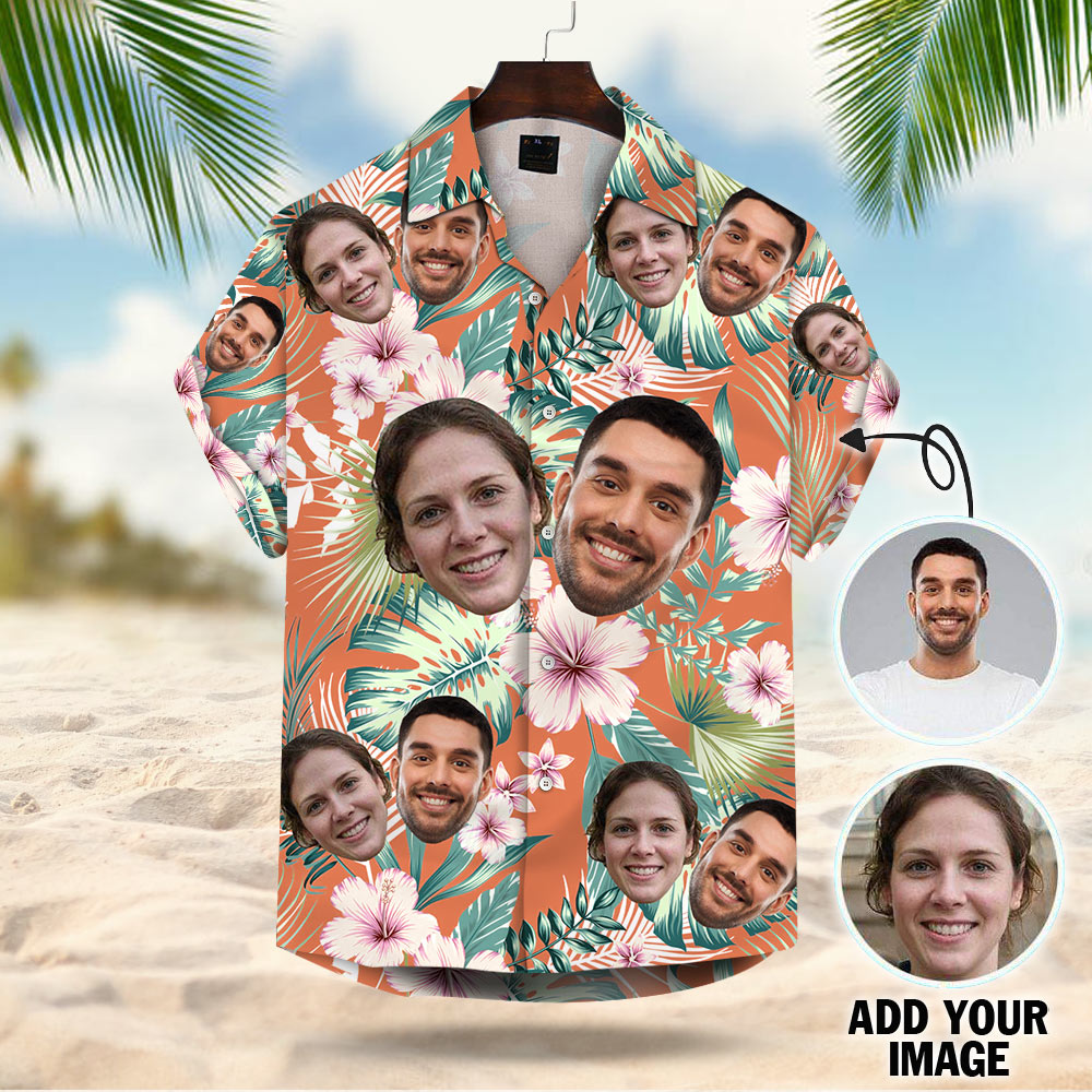 Custom Hawaiian Shirt With Your Face Leaves & Flowers Pattern Short-Sleeve Hawaiian Shirt Aloha Shirt Vr6 Phts