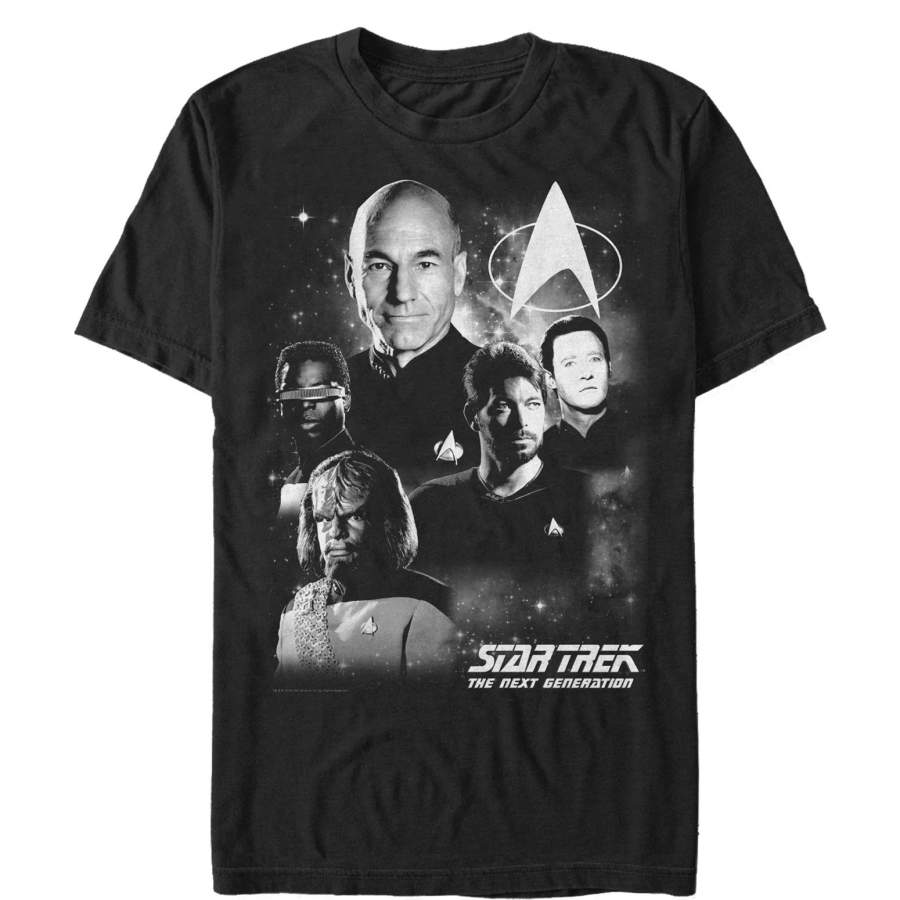 Star Trek Men’s Next Generation Gray Grayscale Crew  T Shirt