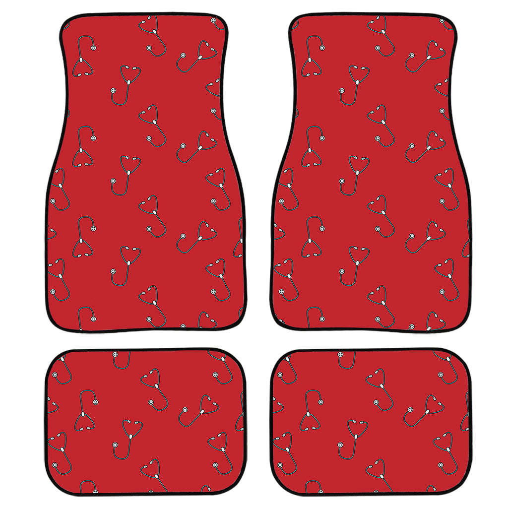 Red Stethoscope Pattern Print Front And Back Car Floor Mats, Front Car Mat