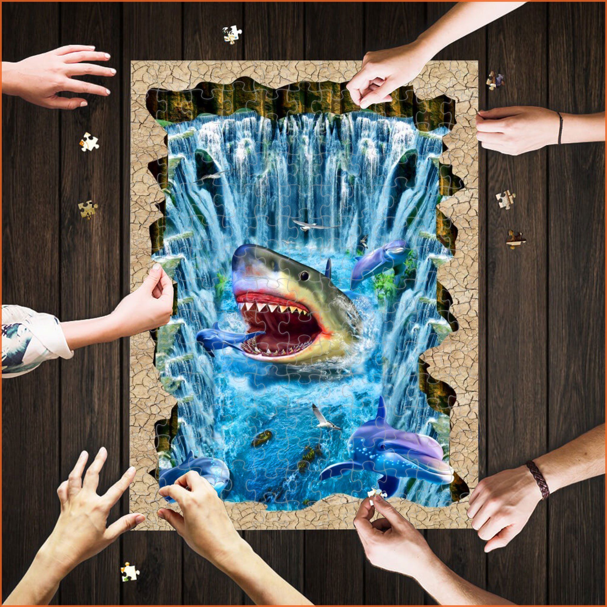 3d Animal Shark In The Waterfall Jigsaw Puzzle