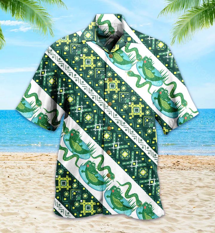 Crocodiles Snakes Folk Ornaments Green Hawaii Shirt Ha106403