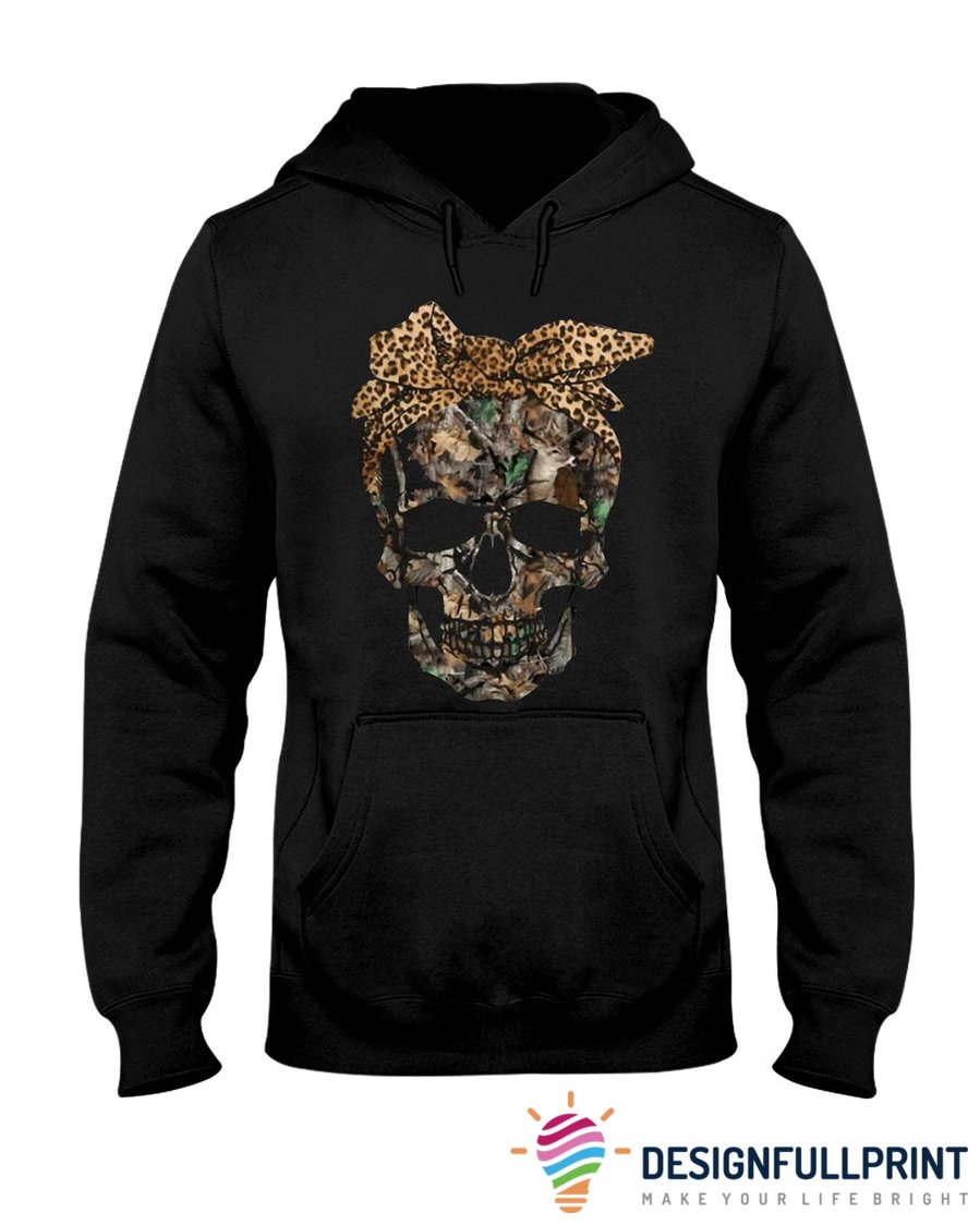 Skull Gift Skull Hunting Leopard Pattern Ribbon Ribbon Hoodie Ch