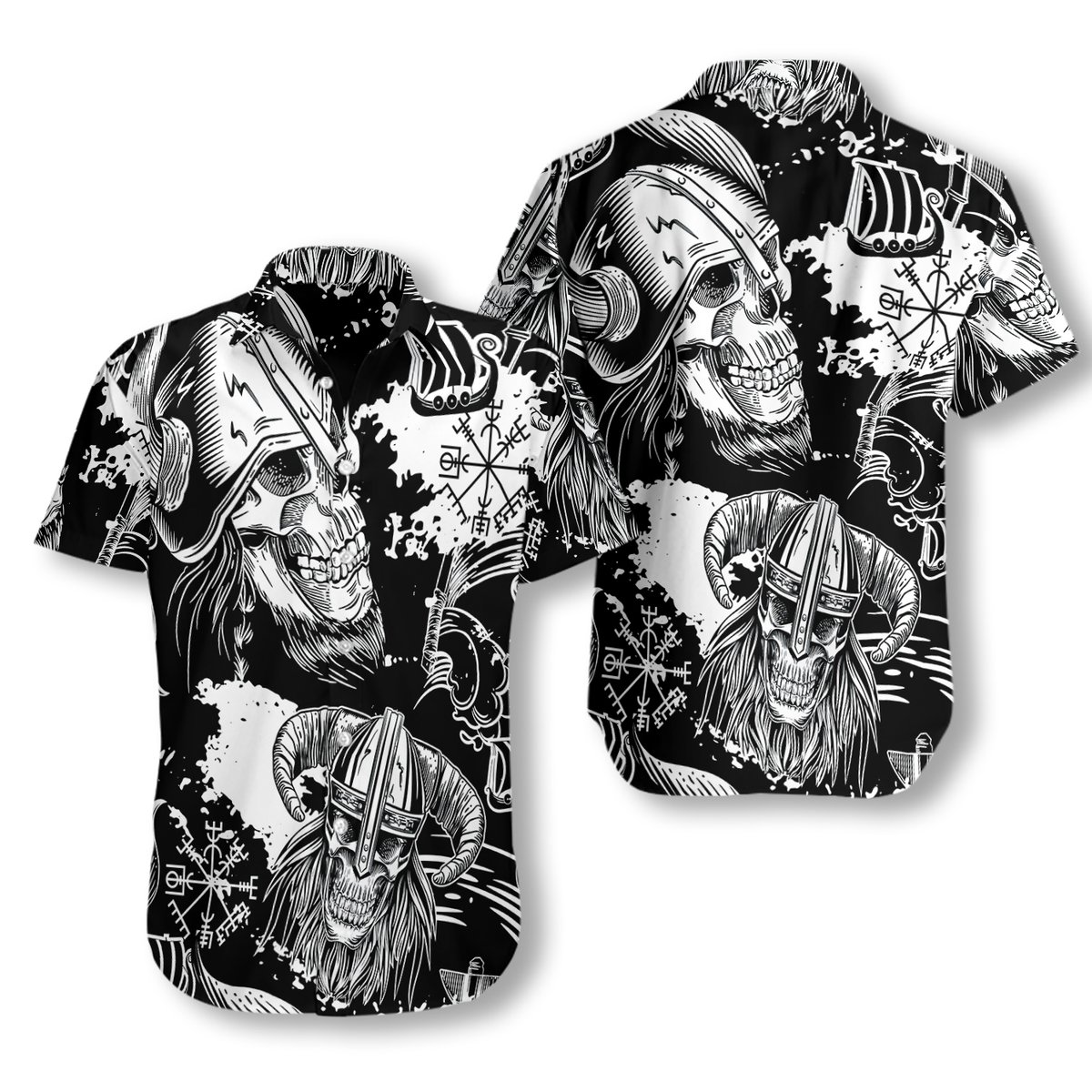 Seamless Pattern Skull In Viking Helmets Hawaii Shirt Ha44420