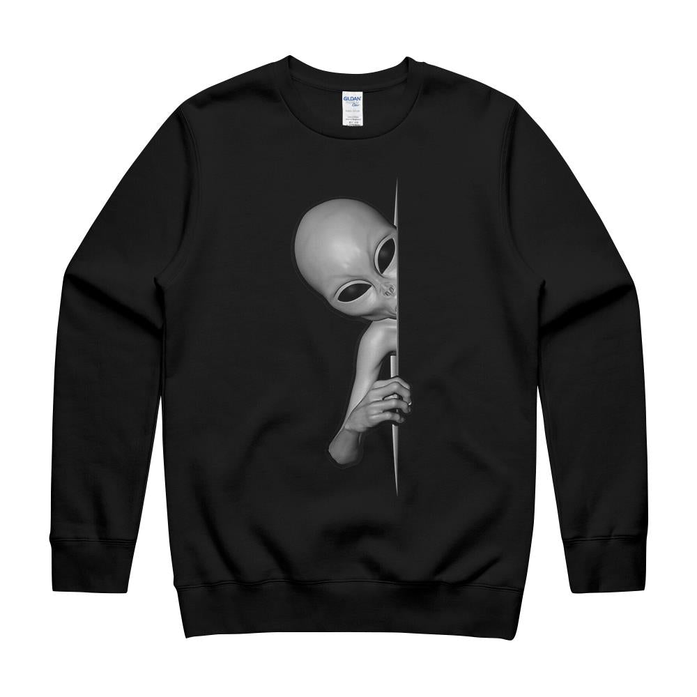 Grey Alien Peeking – Zeta Reticuli Ufonaut – Ufo Abduction T-Shirt Crewneck Sweatshirt