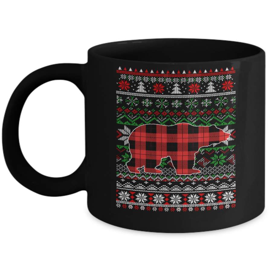 Bear Red Plaid Ugly Christmas Sweater Funny Gifts Mug