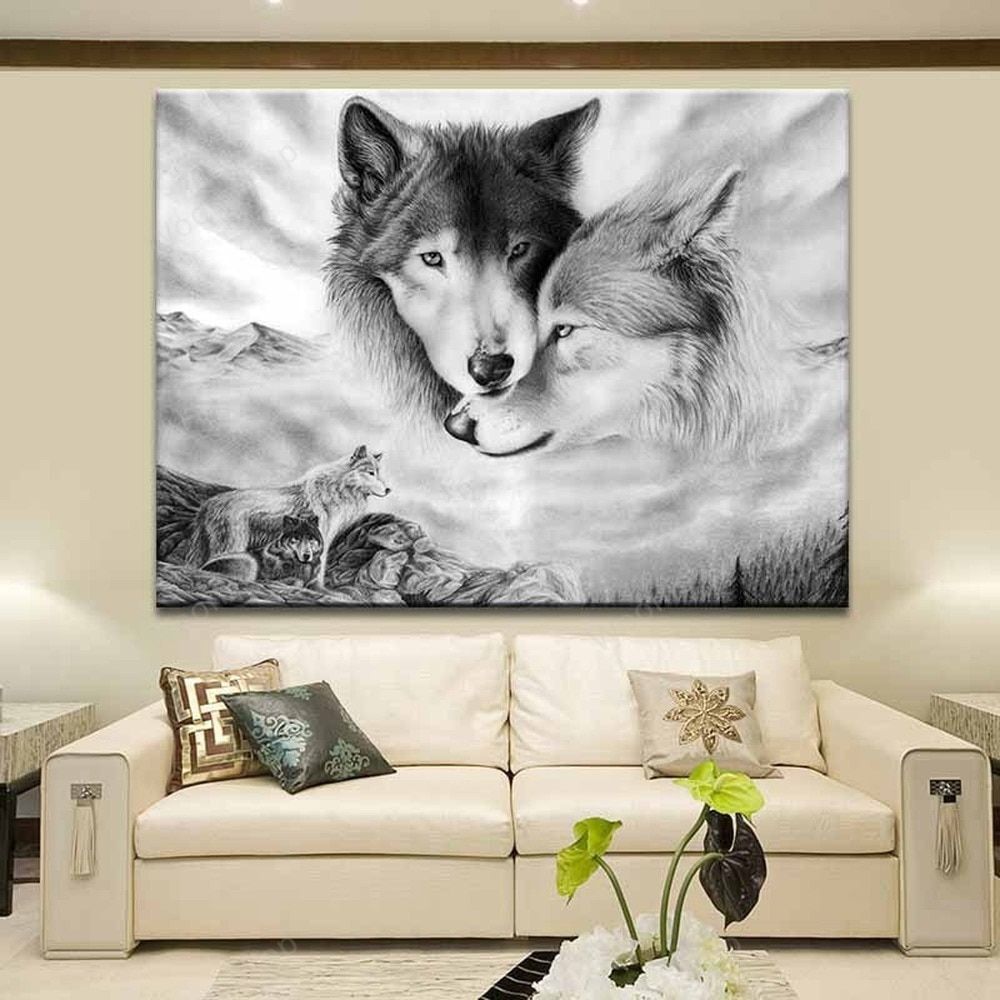 Black And White Wolf Posters Wolf Love Never Change Animal Canvas Painting Home Decoration Wall Pictures For Living Room Quadro