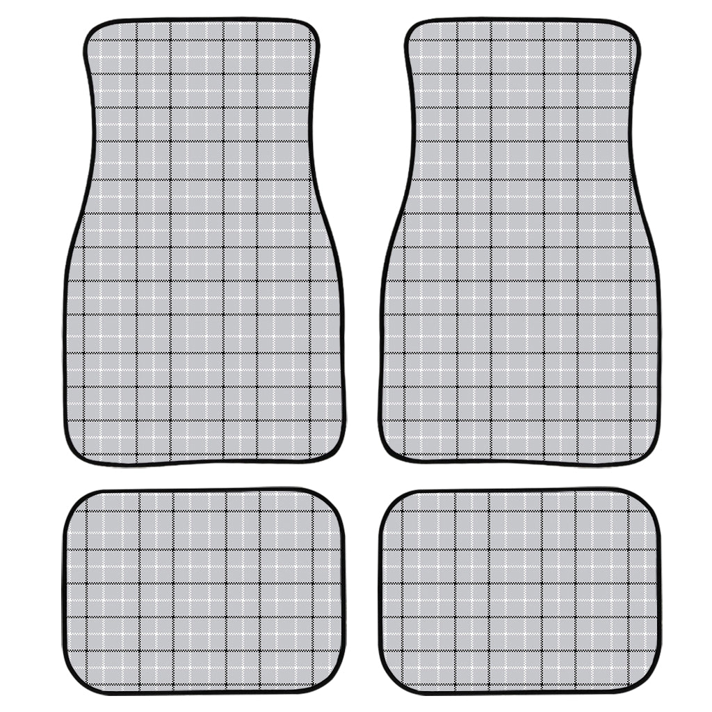 Grey Tattersall Pattern Print Front And Back Car Floor Mats, Front Car Mat