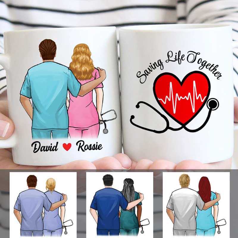 Saving Life Together Nurse Couple Personalized Mug