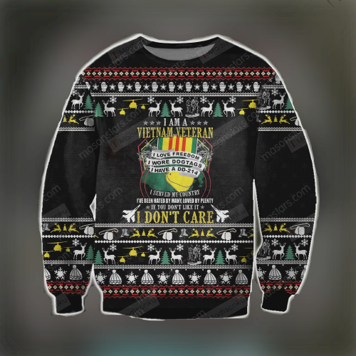 Unifinz Veteran Sweater I Am A Vietnam Veteran If You Don’T Like It I Don’T Care Black Ugly Sweater 2022