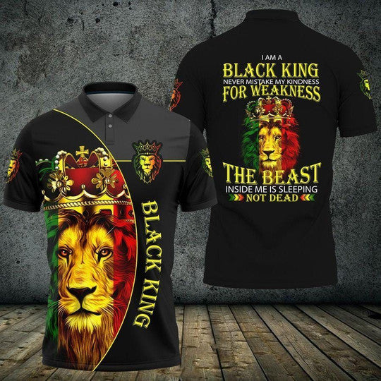 I Am A Black King Lion Custom Name Polo Shirt | For Men & Women | Pn1183