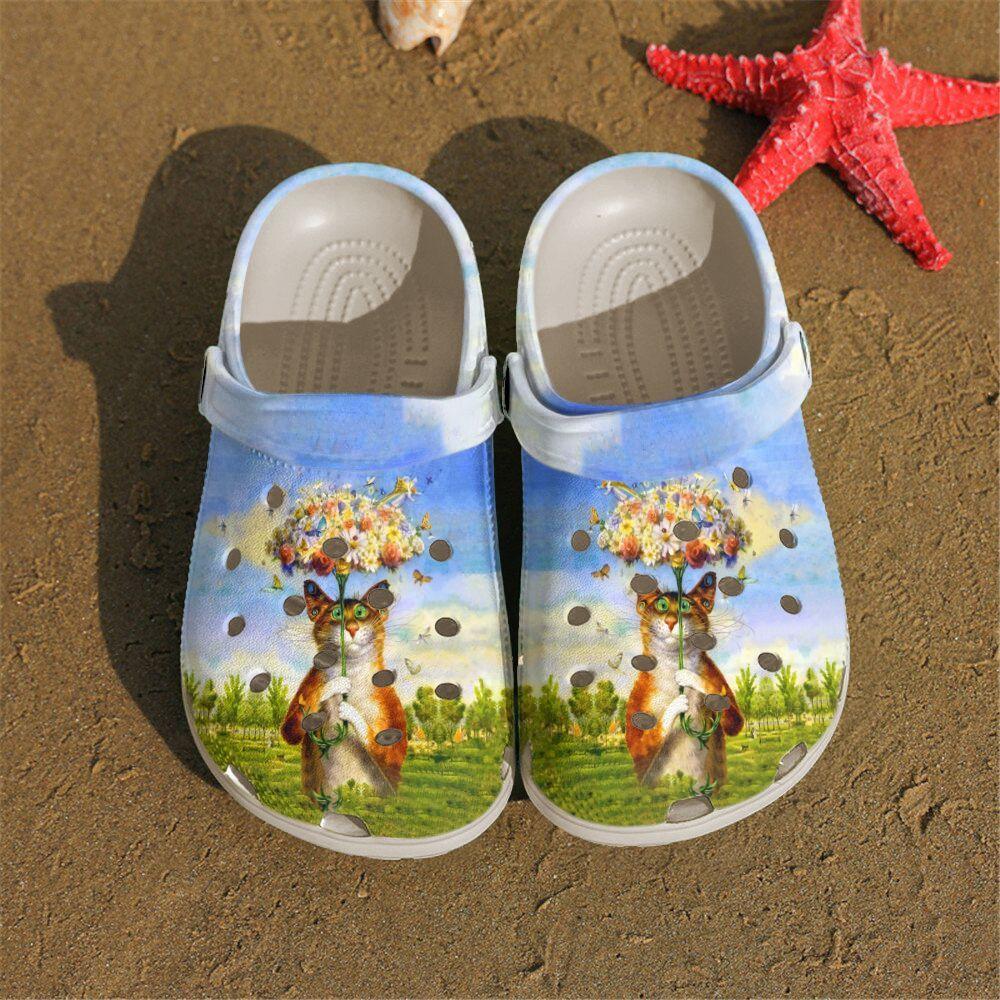 Cat Personalized Clog, Custom Name, Text Flowery Cat, Fashion Style For Women, Men, Kid, Print 3D