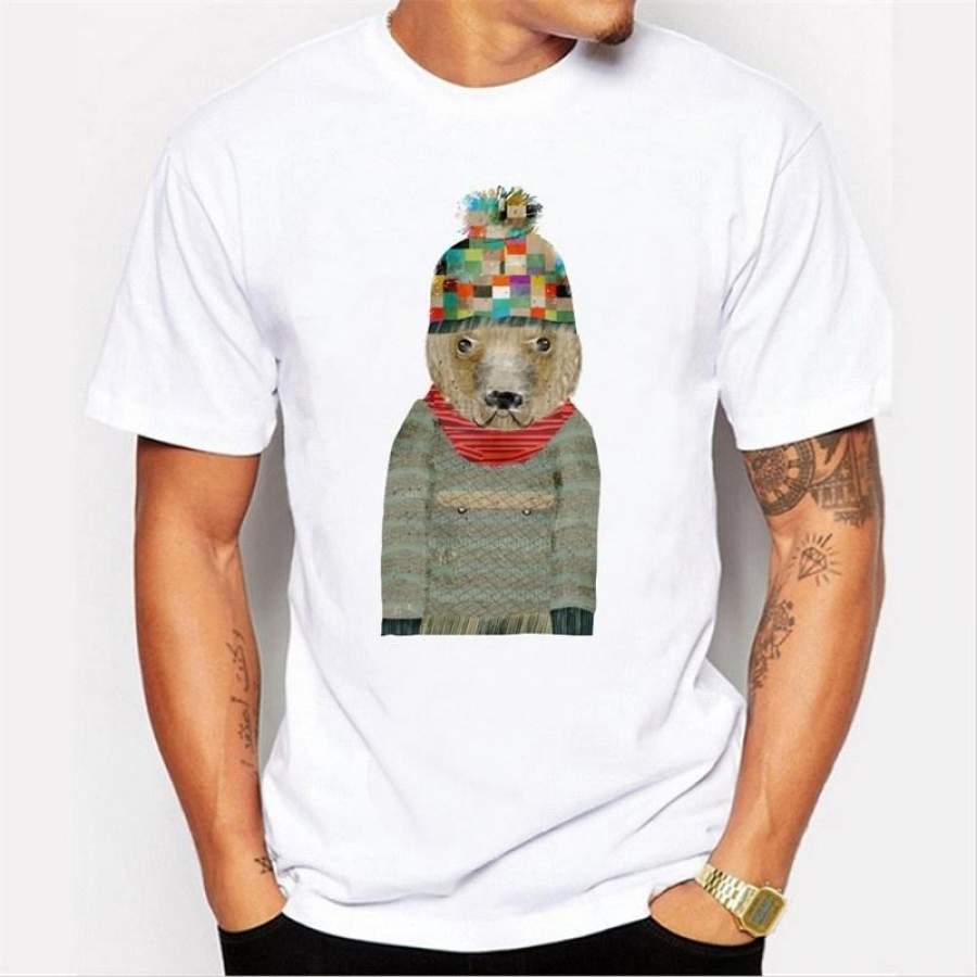 2017 Summer Latest Fashion Men’S T-Shirt Cute Bear Wedding O-Collar T-Shirt Novel Fashion Trend T-Shirt