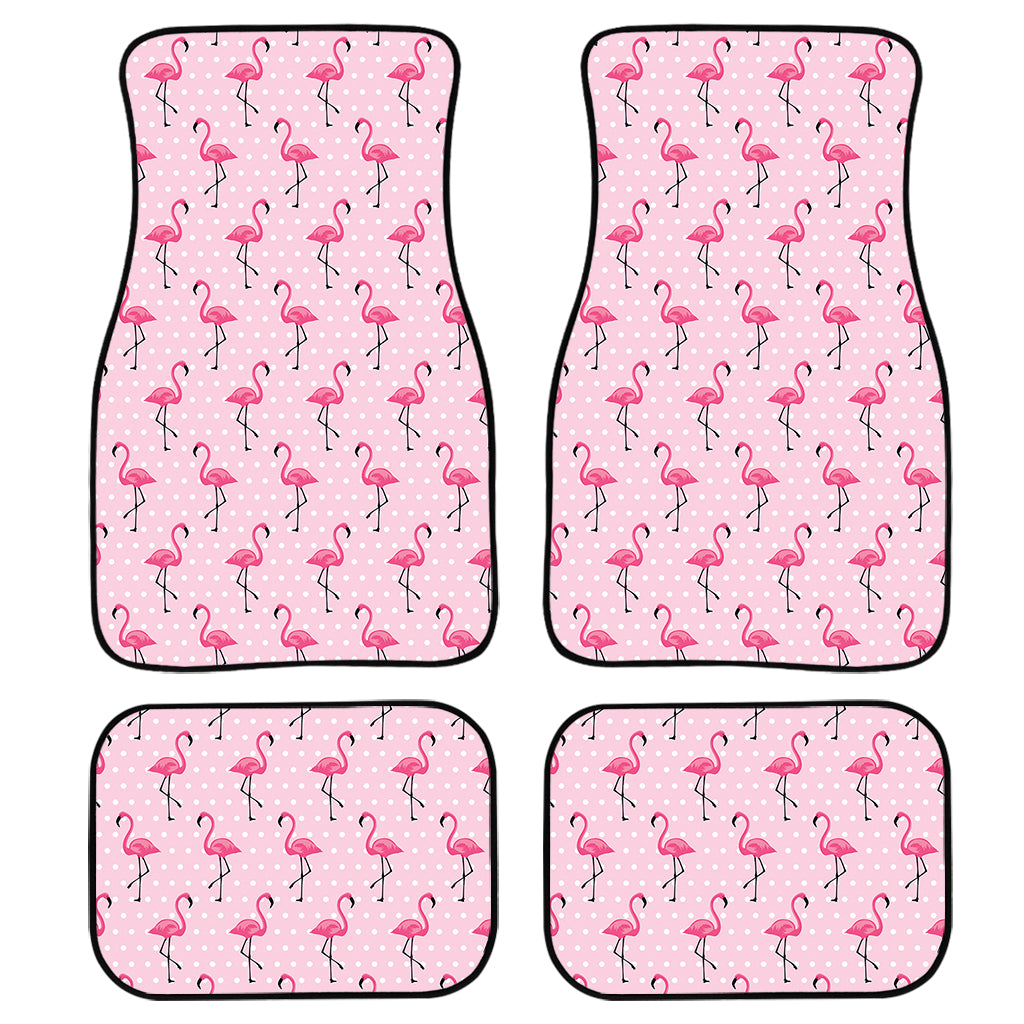 Pink Polka Dot Flamingo Pattern Print Front And Back Car Floor Mats, Front Car Mat