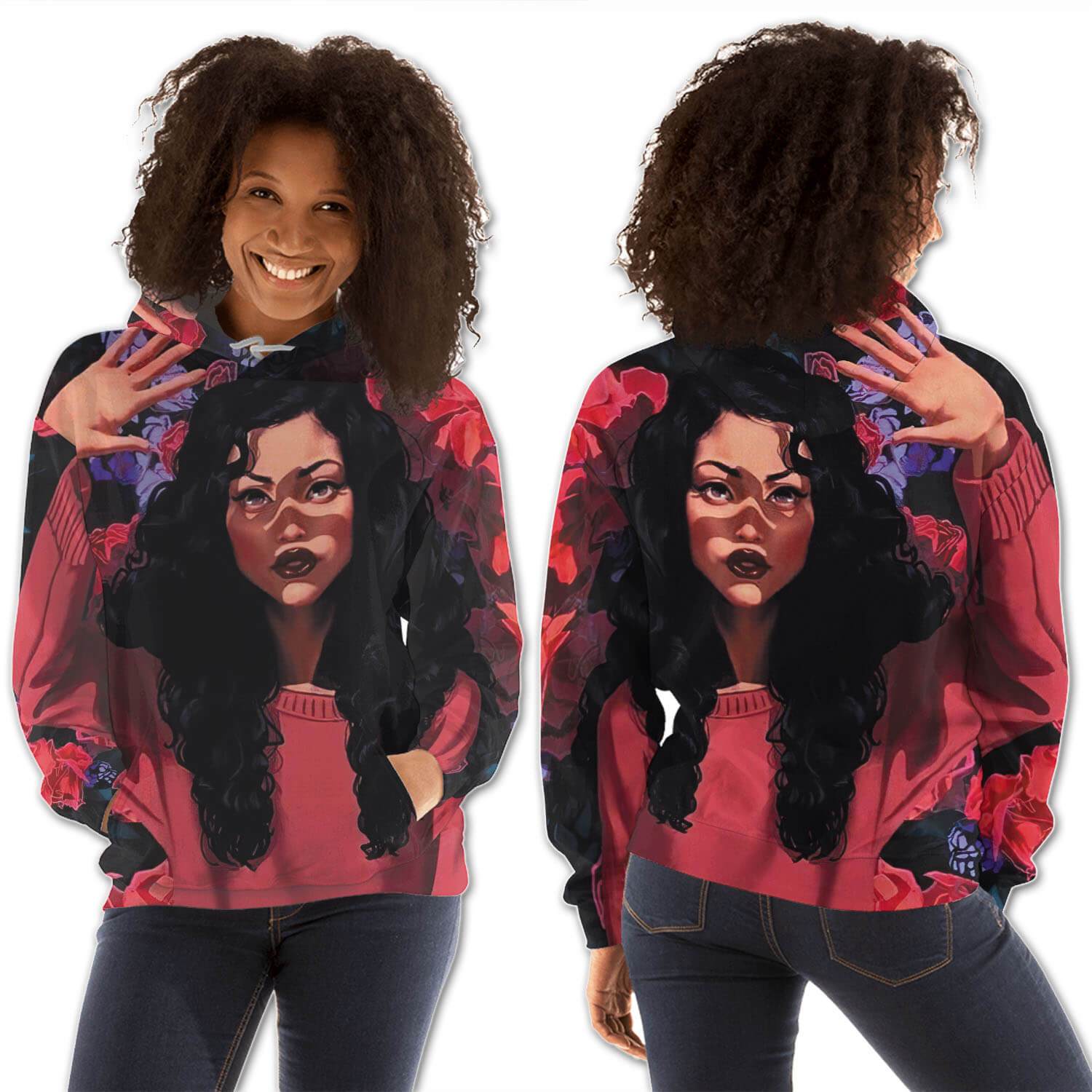 African American Hoodies Cute Afro American Woman All Over Print Womens Hooded Sweatshirt African Clothing Styles BPS31940