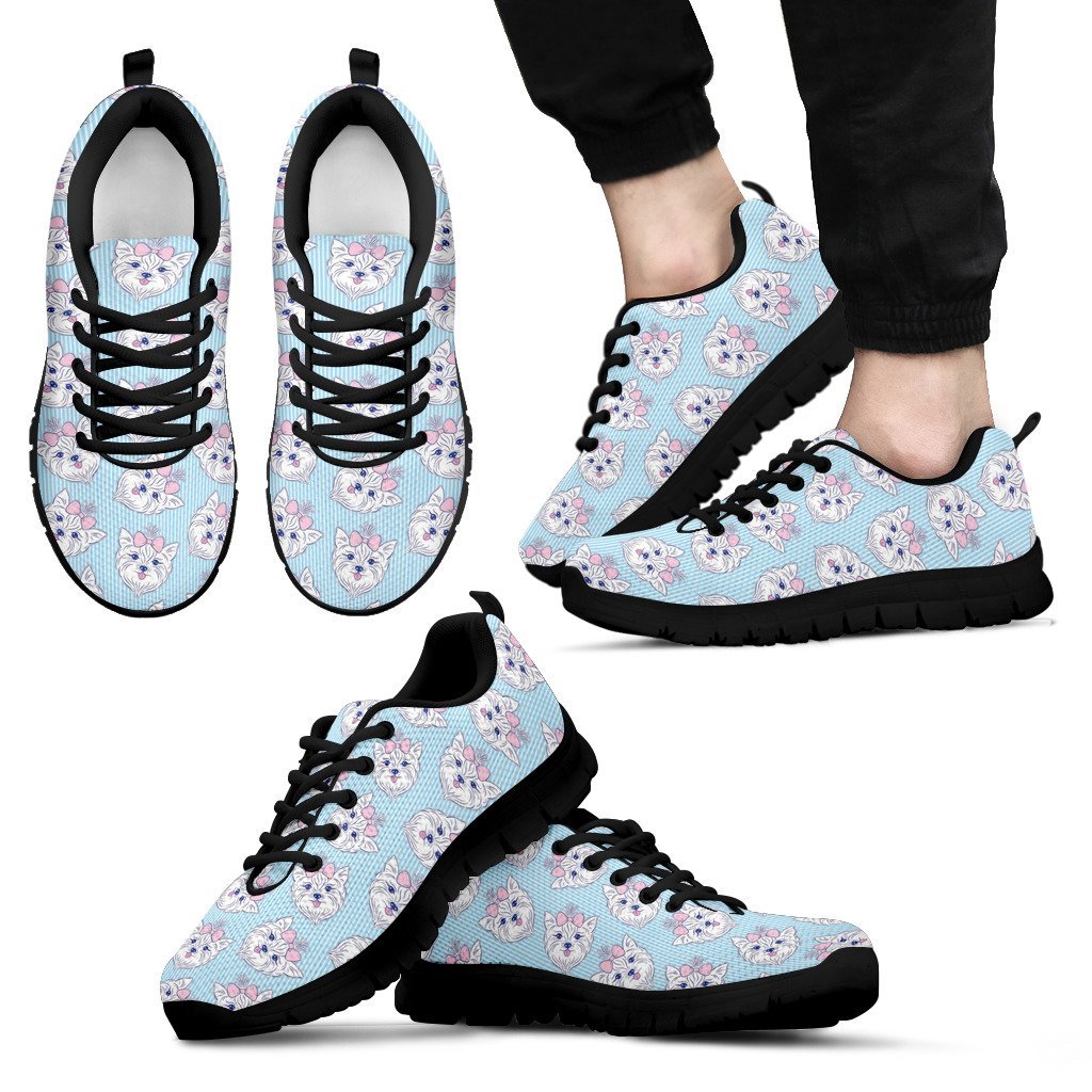 Dog Yorkshire Terrier Puppy Pattern Print Black Sneaker Shoes For Men Women