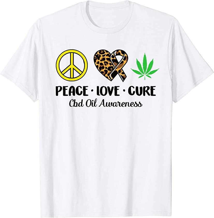 Cbd Oil Awareness Peace Love Leopard Heart Ribbon Family T-Shirt