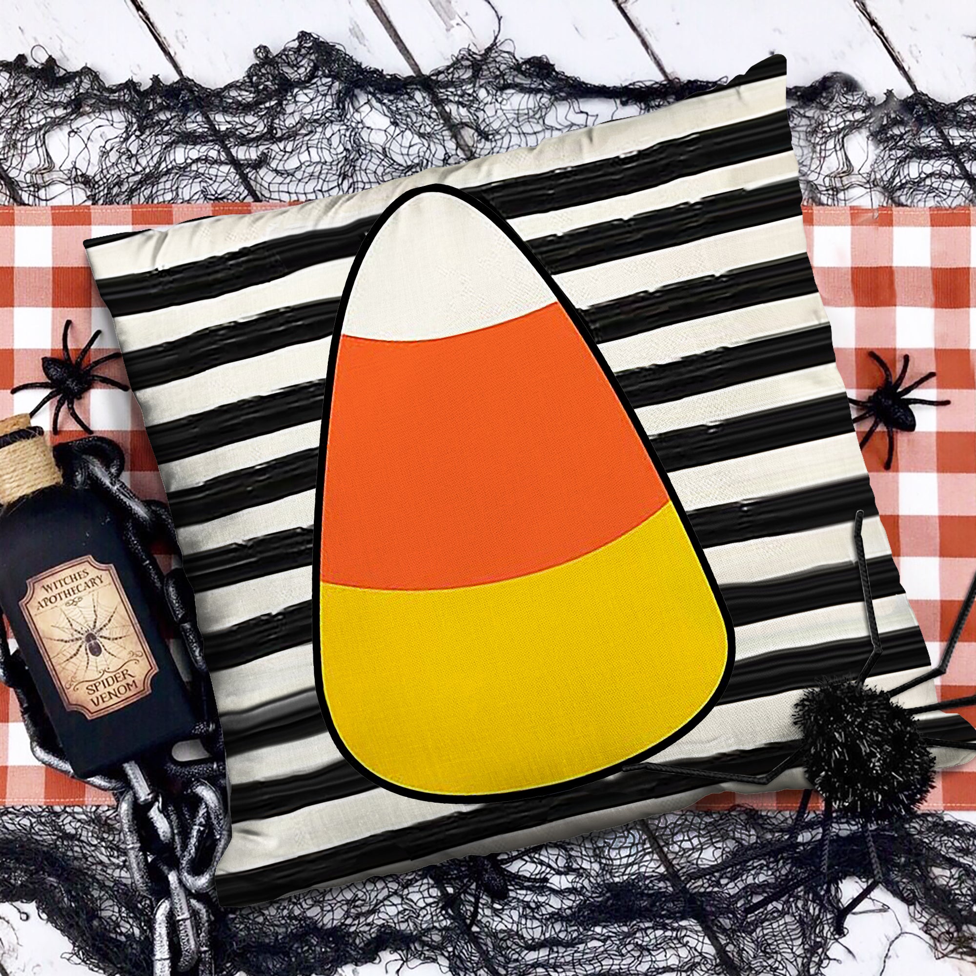 Black Stripe Candy Corn Halloween Throw Pillow