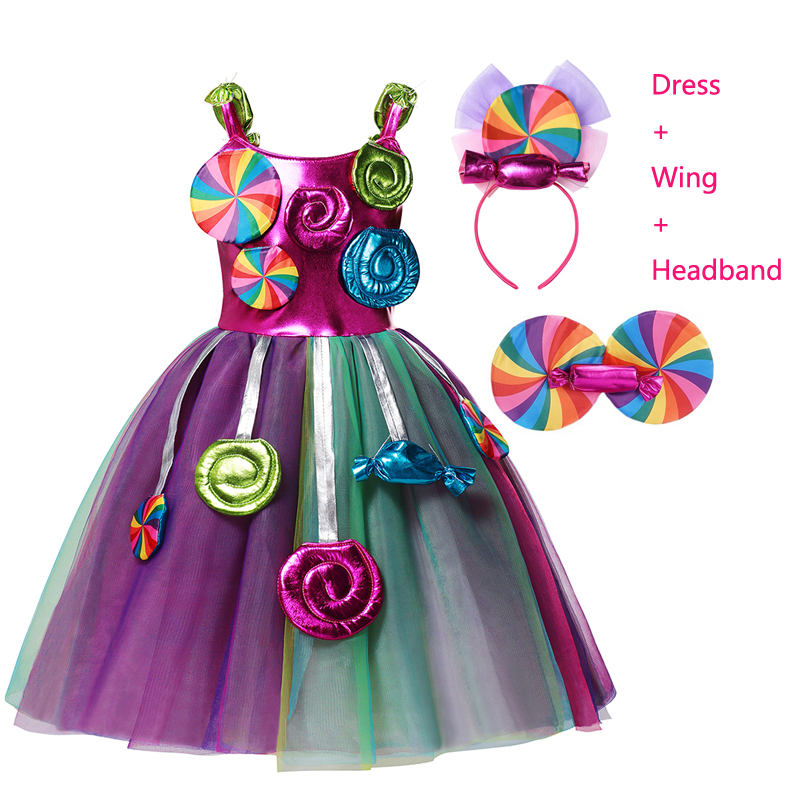 2022 Baby Girls Rainbow Candy Princess Dress Birthday Party Cosplay Costume for Kids Cute Performance Clothing Children Vestidos alx