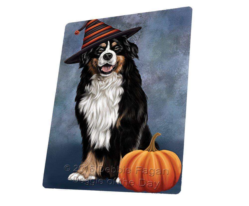 Happy Halloween Bernese Dog Wearing Witch Hat With Pumpkin Art Portrait Print Woven Throw Sherpa Plush Fleece Blanket