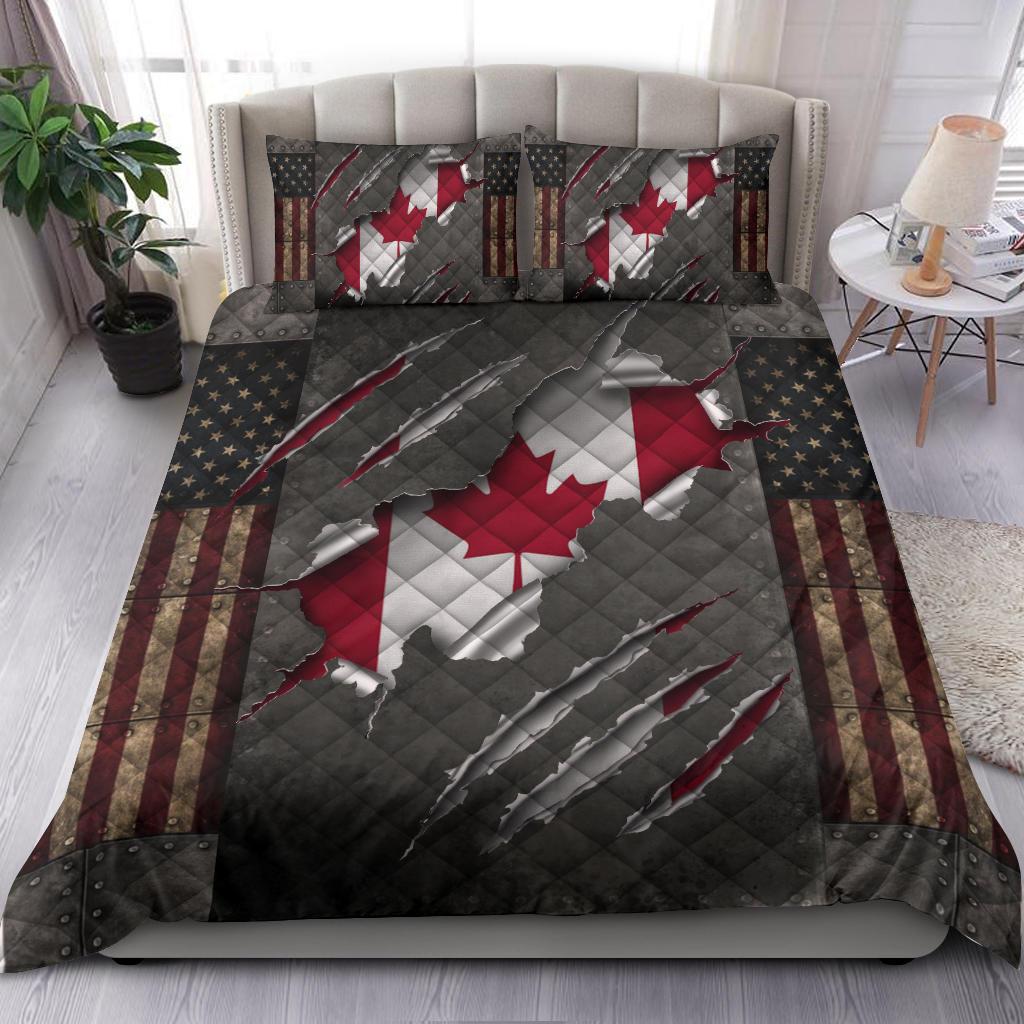 Canada American Flag Bedding Quilt Vintage Patriotic Canada Gift Ideas For Him Men