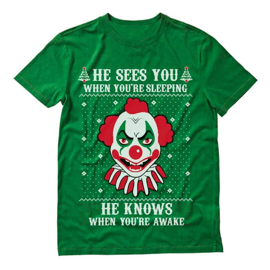 Ugly Christmas Evil Scary Killer Clown Joker Horror Movie T-Shirt