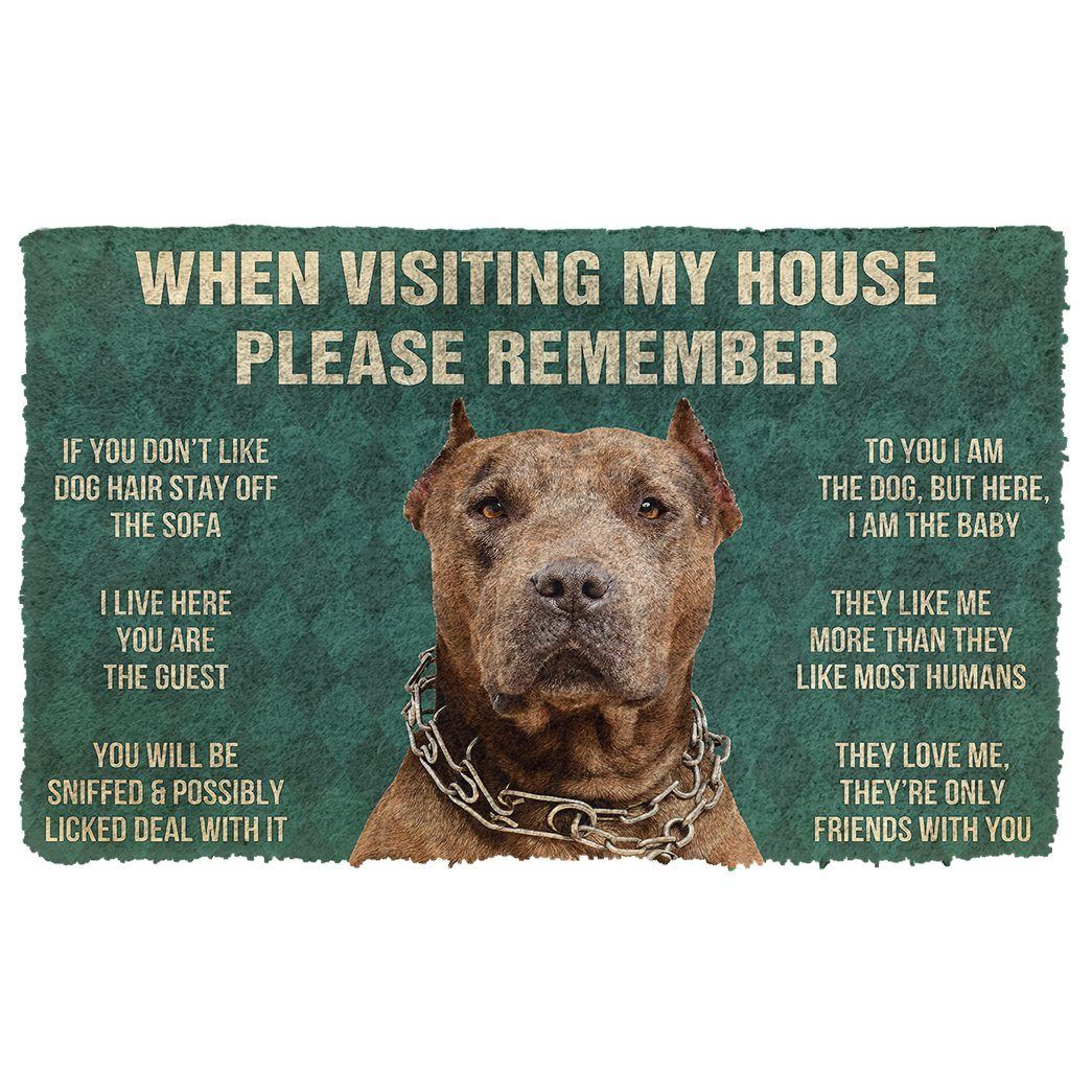 Gearhumans 3D Please Remember Brown Pitbull House Rules Custom Doormat