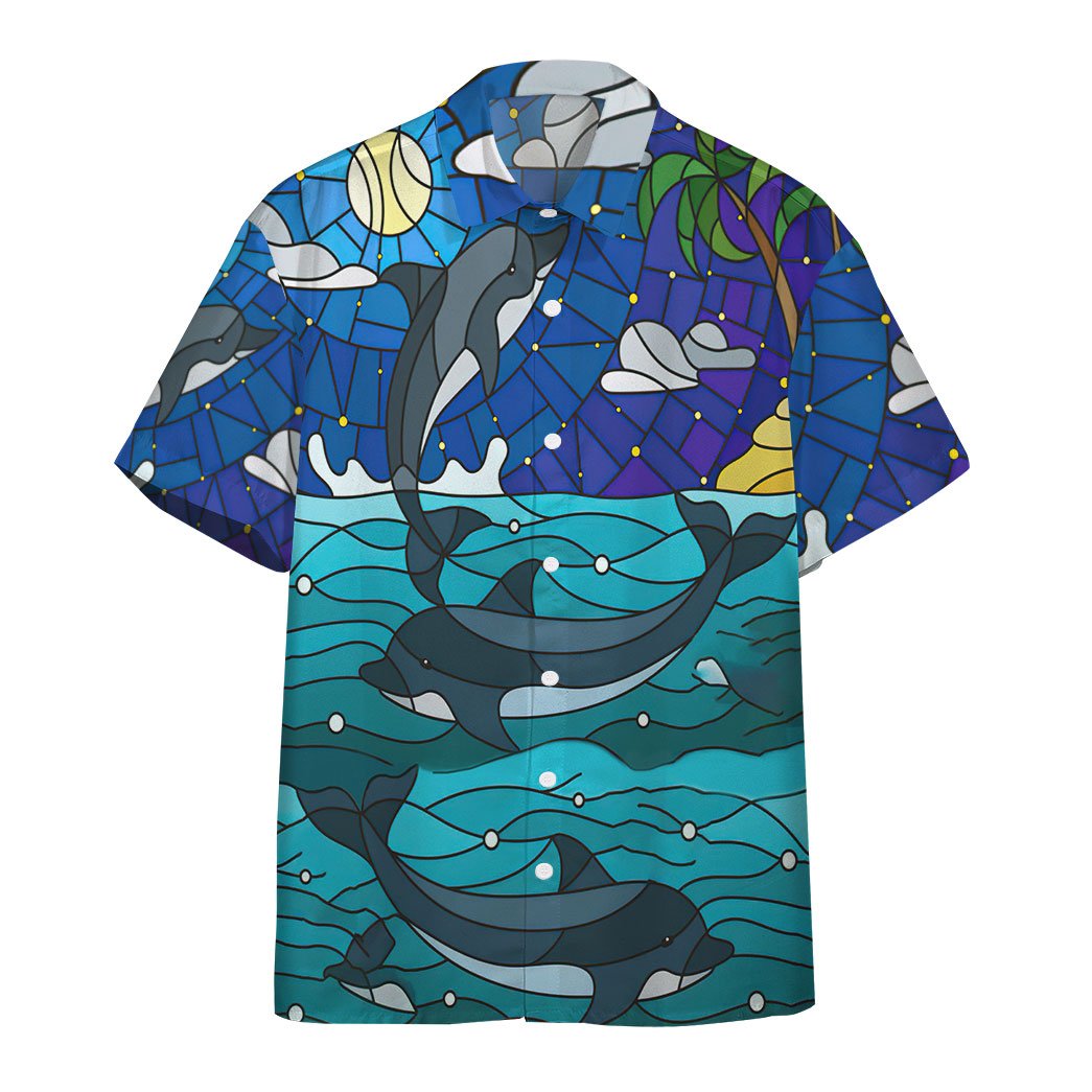 Gearhumans 3D Dolphin Stained Glass Style Custom Short Sleeve Shirt