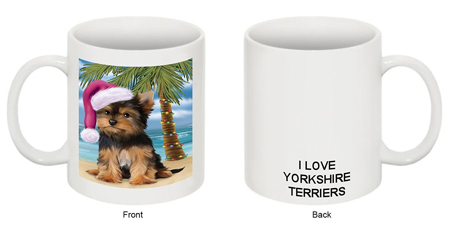 Summertime Yorkshire Terrier Puppy On Beach Christmas Mug Cmg0842