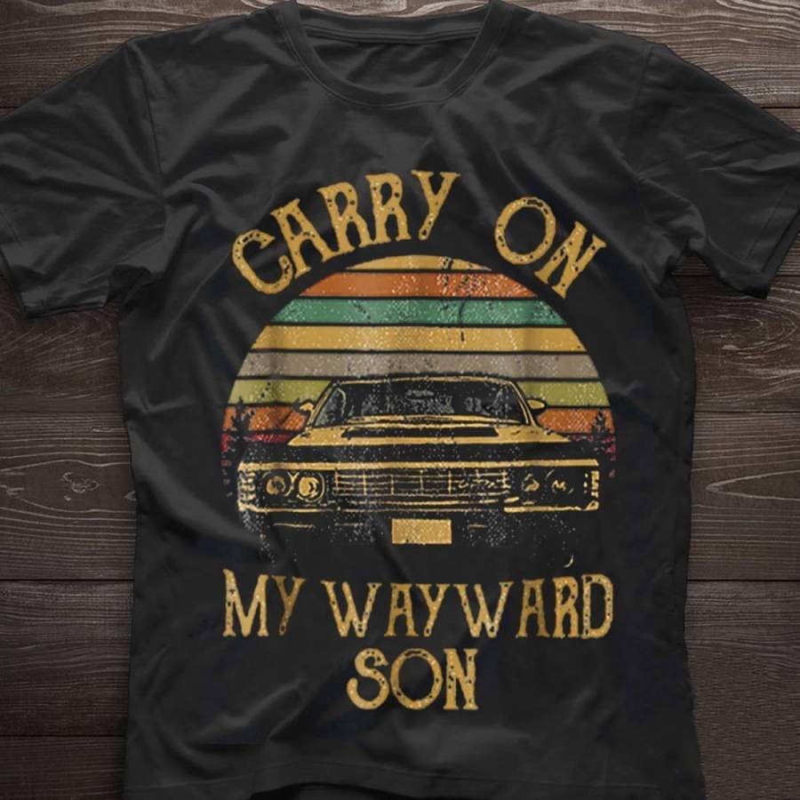 Supernatural Carry on My Wayward Son Vintage T Shirt Black Cotton Men S-3xl