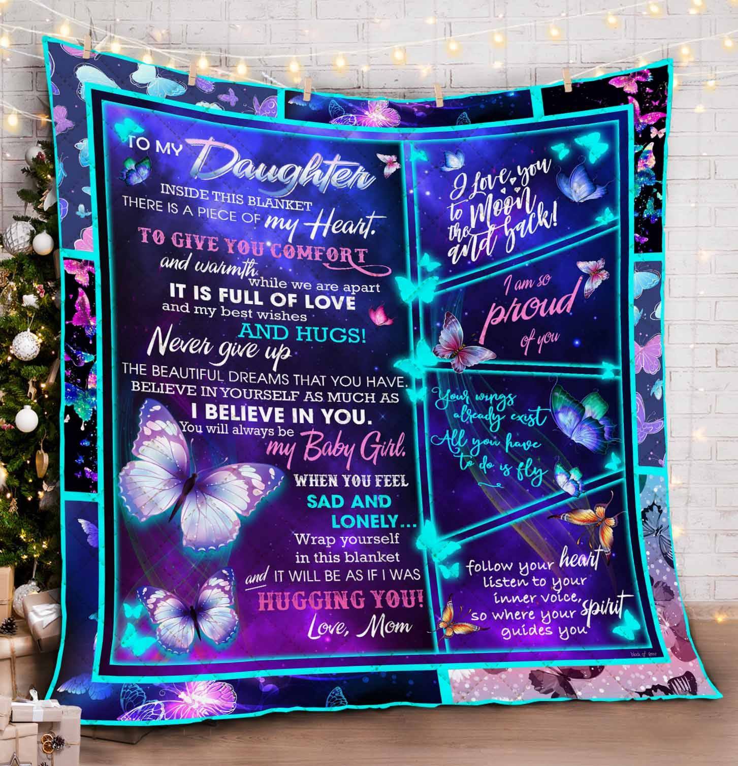 To My Daughter I Love You To The Moon And Back Fleece Blanket Gift For Daughter Birthday Gift For Daughter Family Gift From Mom To Daughter Home Decor Bedding Couch Sofa Soft And Comfy Cozy