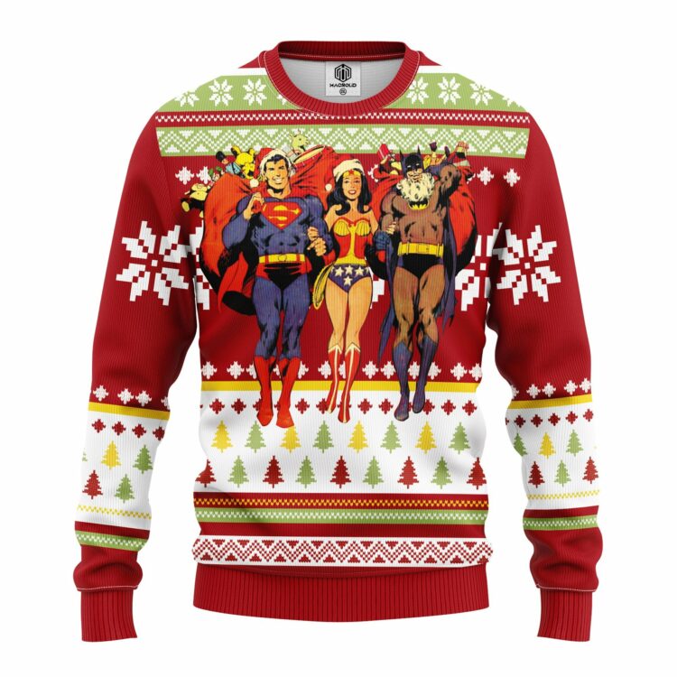 Merry Xmas Superman Batman Wonder Woman Dc Comics Ugly Christmas Sweater