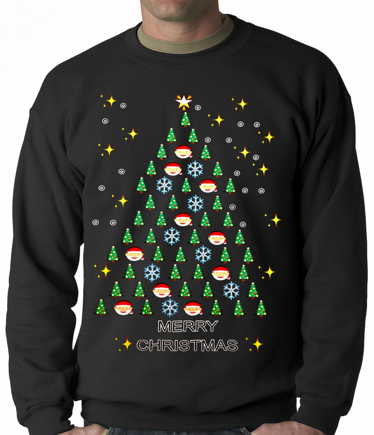 Ugly Christmas Sweater – Emoji Christmas Tree Ugly Christmas Adult Crewneck