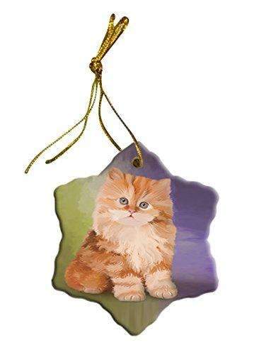 Red Persian Kitten Cat Christmas Snowflake Ceramic Ornament