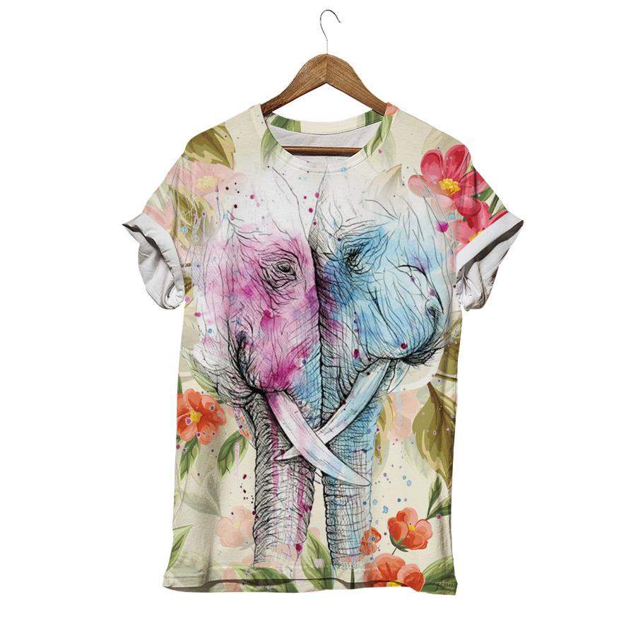 Botanical Pink Blue Ivory Elephant T-shirt