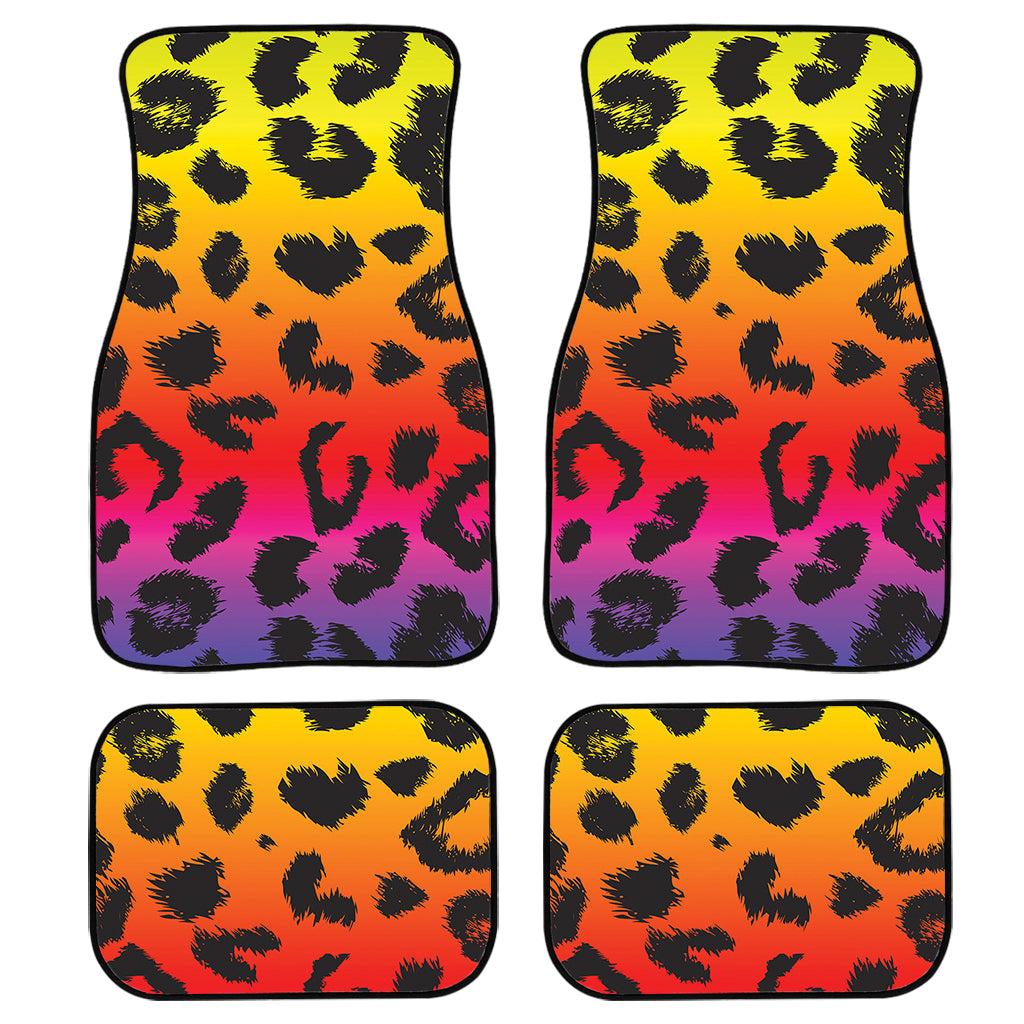 Rainbow Leopard Print Front And Back Car Floor Mats, Front Car Mat