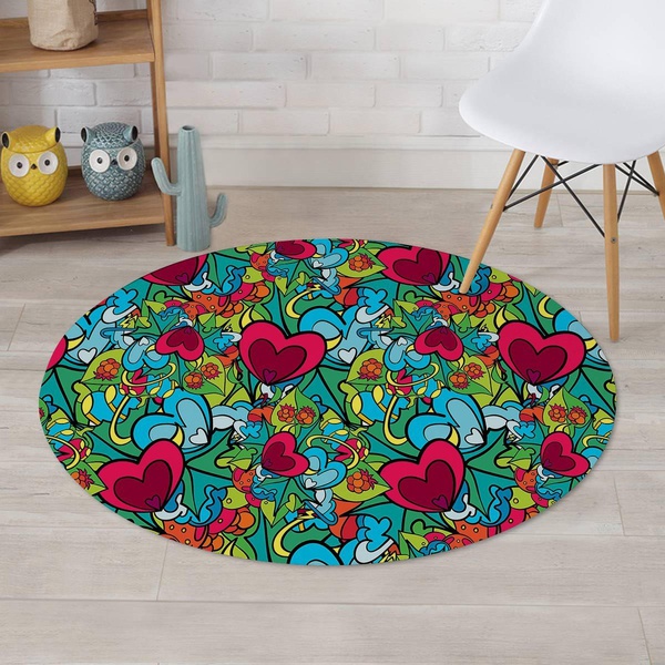 Floral Psychedelic Round Rug