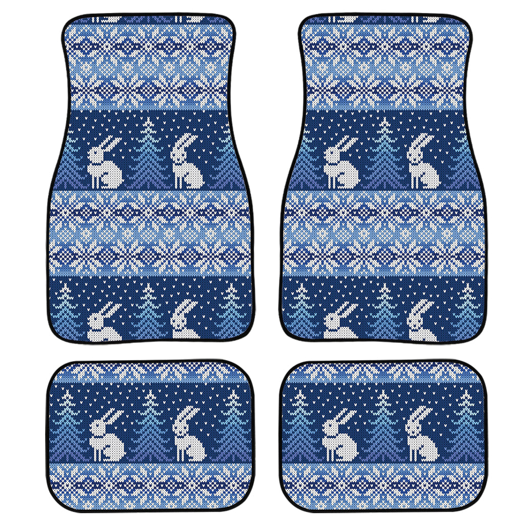 Snow Rabbit Knitted Pattern Print Front And Back Car Floor Mats