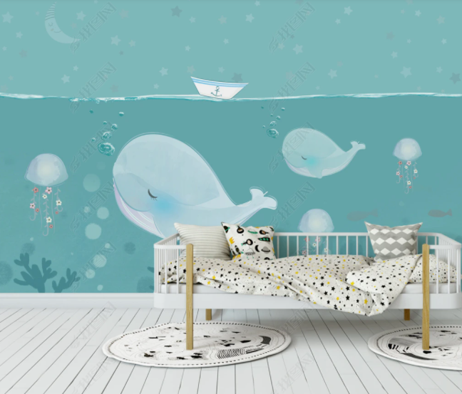 3D Carton Ocean Whale Wall Mural Wallpaper Sww 16