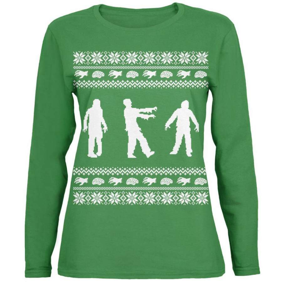 Zombie Ugly Christmas Sweater Green Womens Long Sleeve T-Shirt