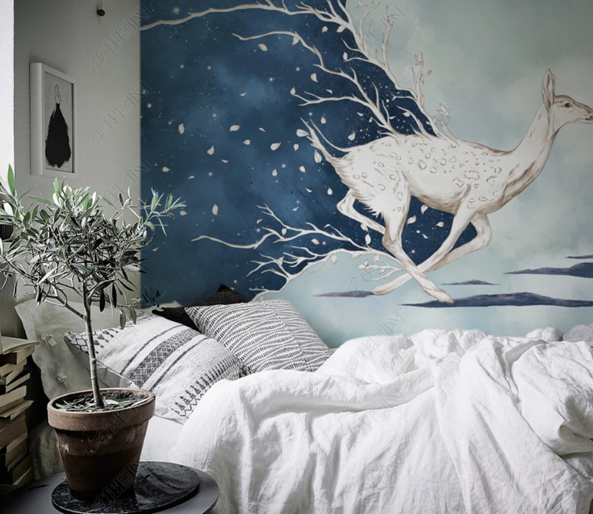 3D Hand Drawn Animal Elk Wall Mural Wallpaper Lqh 217