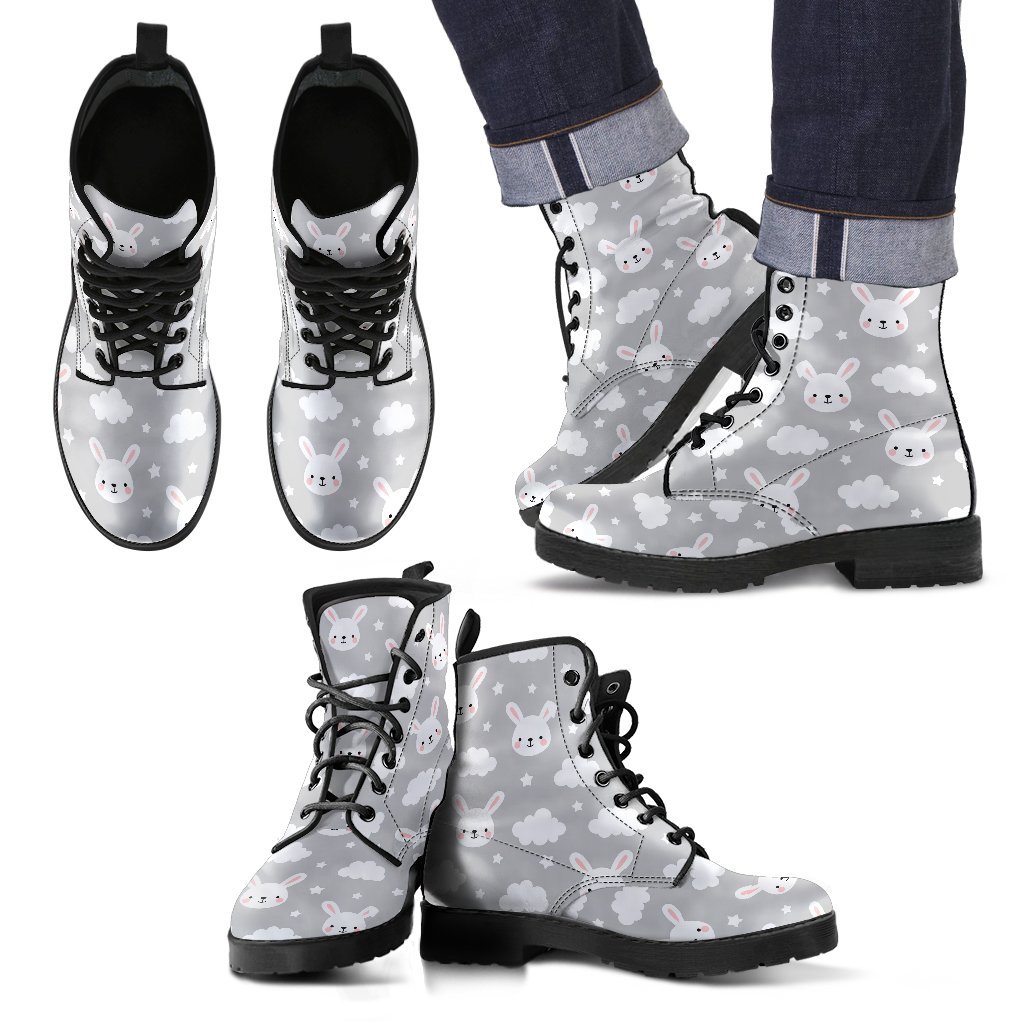 Cloud Bunny Rabbit Pattern Print Men Women Leather Boots Fashion Boots Custom Shoes