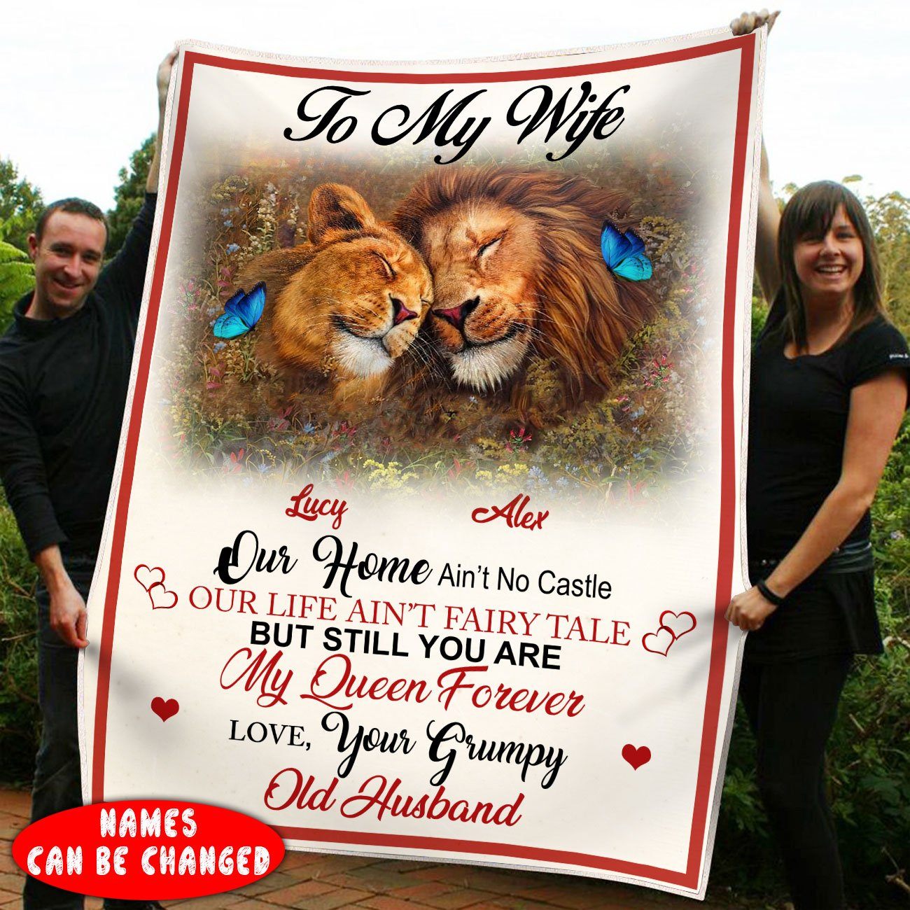 To My Wife Our Home Ain’T No Castle,  Our Life Ain’T Fairy Tale But Still You Are My Queen Forever Lion Fleece Blanket