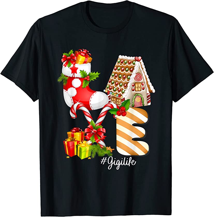 LOVE Gigi Life Christmas Xmas Pajama Candy Cane Lovers T-Shirt