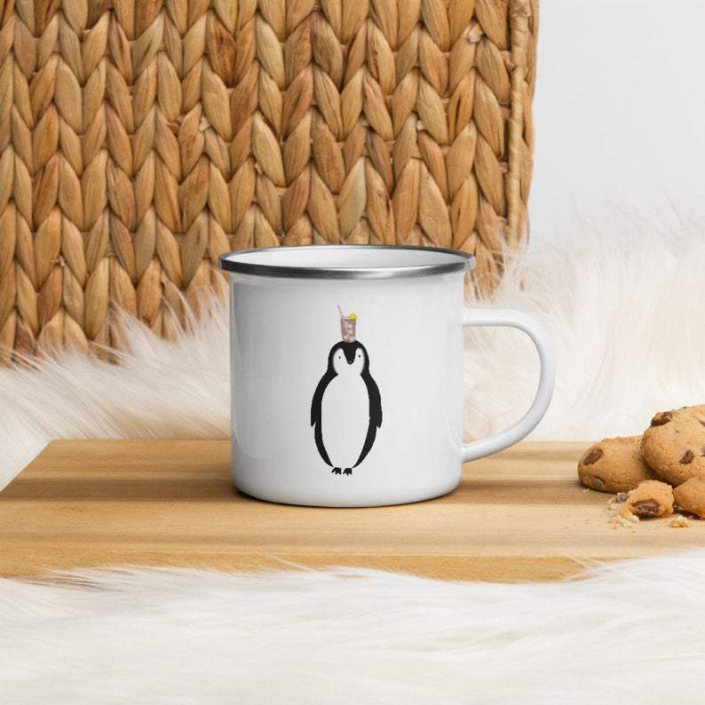 Penguin Tea Campfire Mug Camping Mug Metal Mugs Metal Enamel Campfire Cup Gift For Friend Family Gift For Animal Lovers