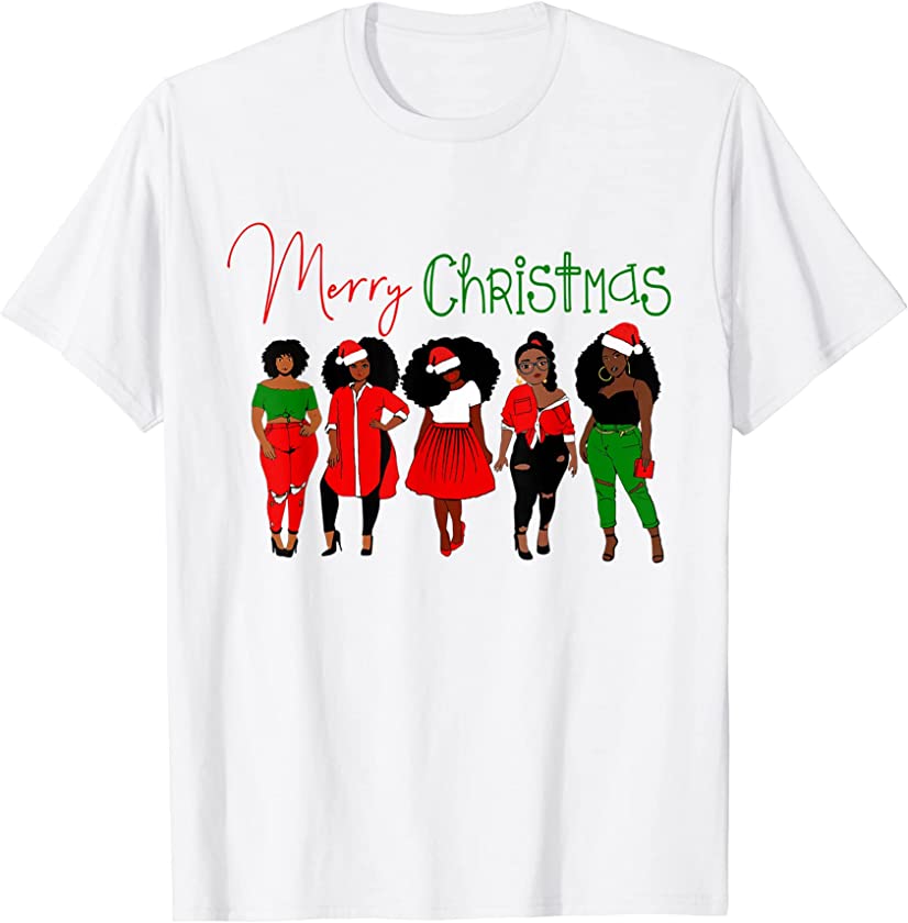 Black African American Santa Apparel Christmas Melanin Women T-Shirt