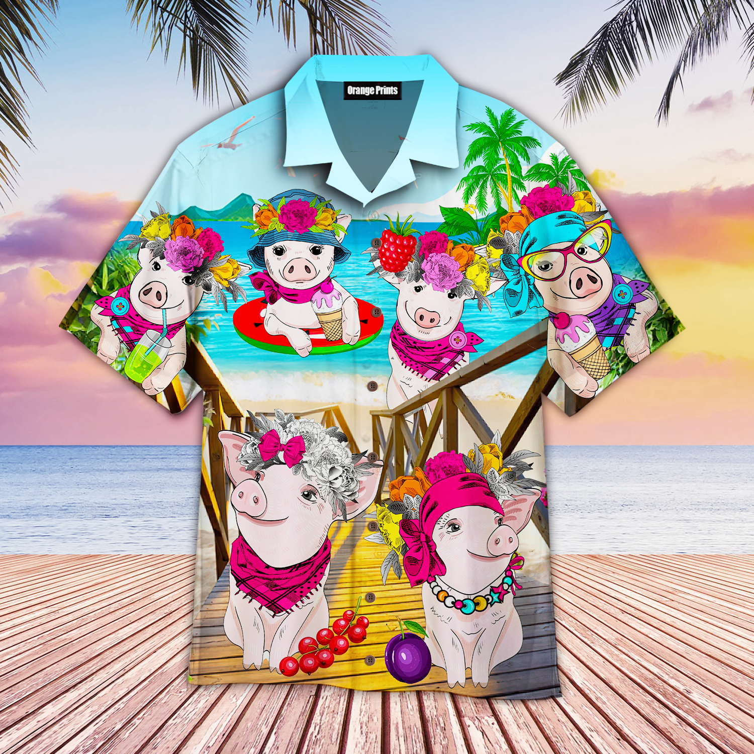 Pig Colorful On Beach Aloha Hawaii Shirts For Men Women Ha32219