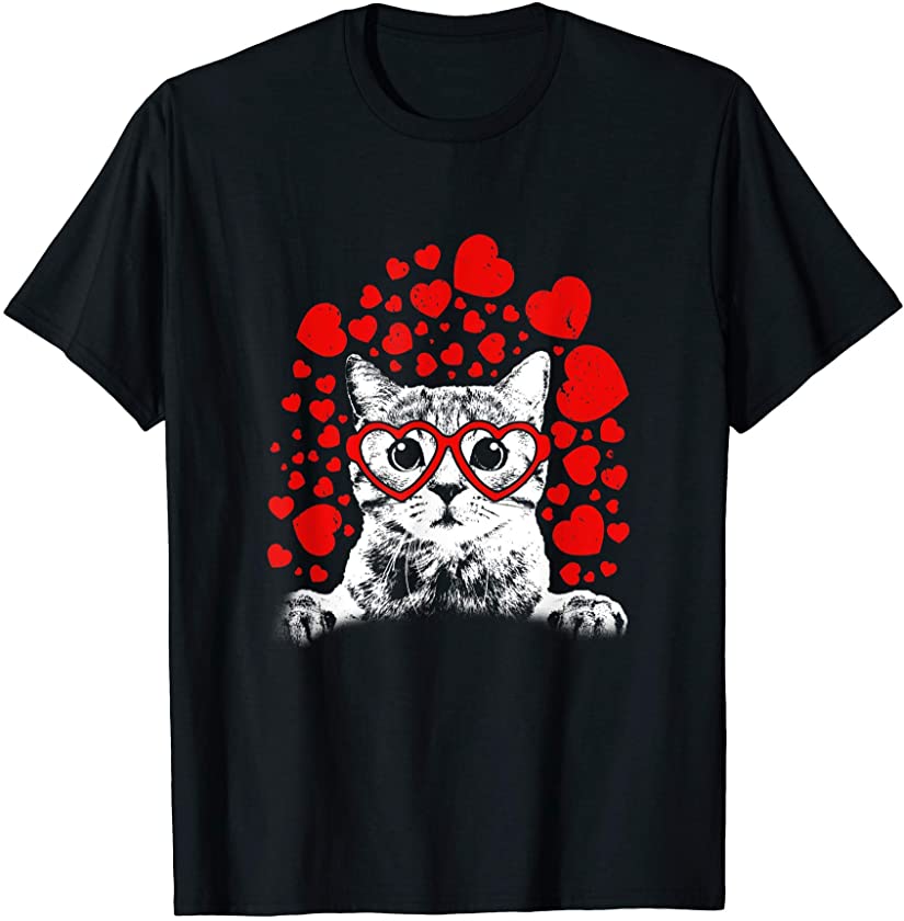 CAT wears Heart Sunglass Kitten lover Cute Valentine Gift T-Shirt