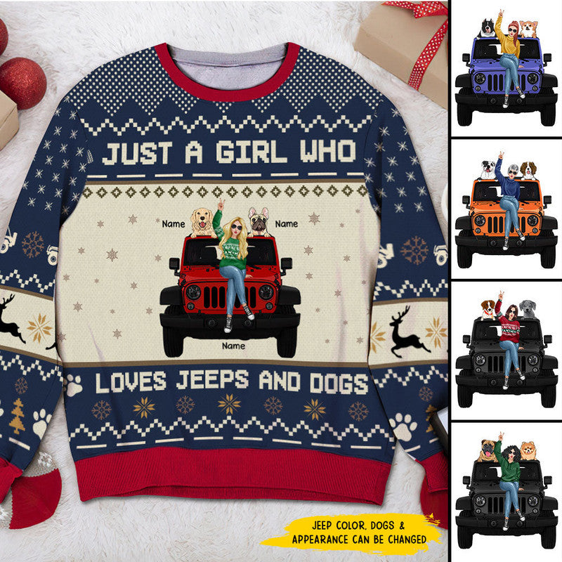 Jeep Sweatshirt – Custom Personalised – Just A Girl Who Loves Jeeps And Dogs All Over Print Sweatshirt Lt8